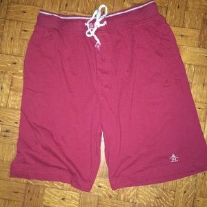 Men's dark red penguin lounge shorts
